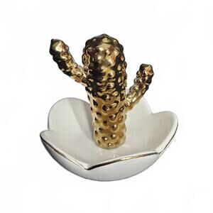 Gold Cactus Ring Holder Flower Jewelry Dish Boho Trinket Dish Desert Vanity